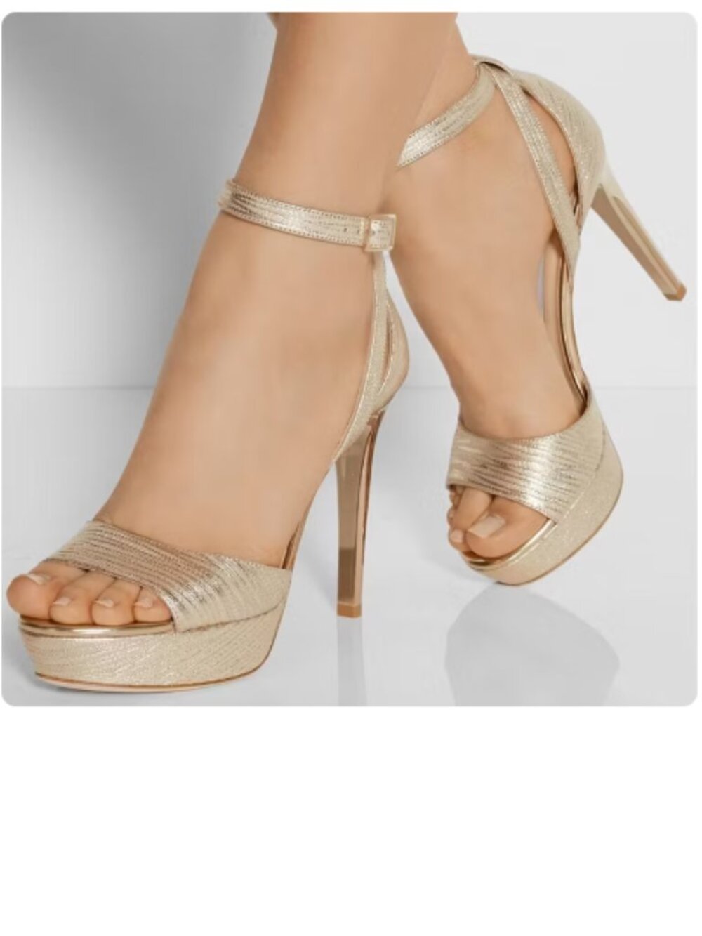 FSJ Champagne Sparkly Wedding Heels Open Toe Ankle Strap Platform Sandals